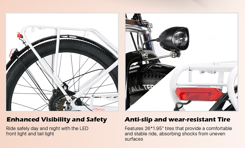 CYSUM Cityrun-26 elektrische fiets, 26 band, 250W motor, 36V 10Ah accu, 25km/h max snelheid - Wit