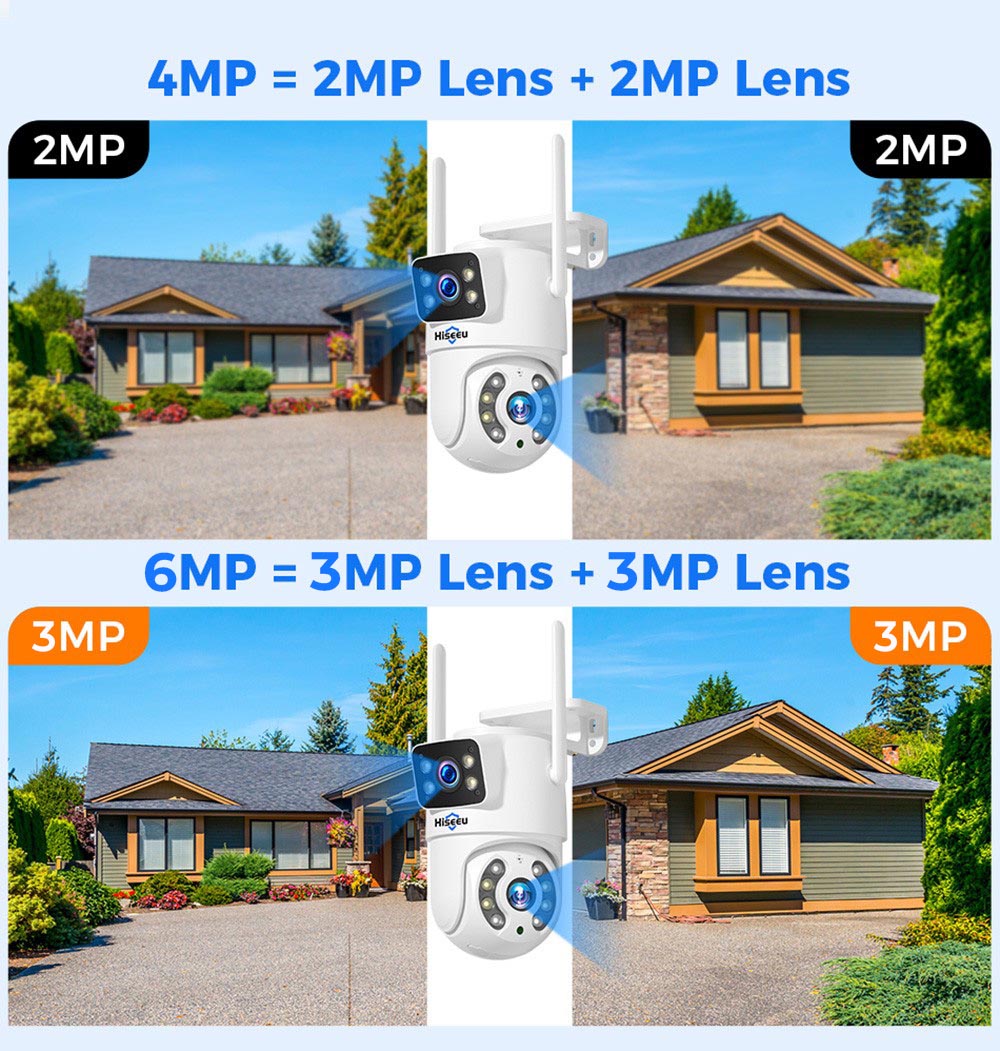 Hiseeu 4K 6MP Outdoor WiFi Camera, Dual Lens, Double Screen, 2-way Audio, Color Night Vision, Auto Tracking