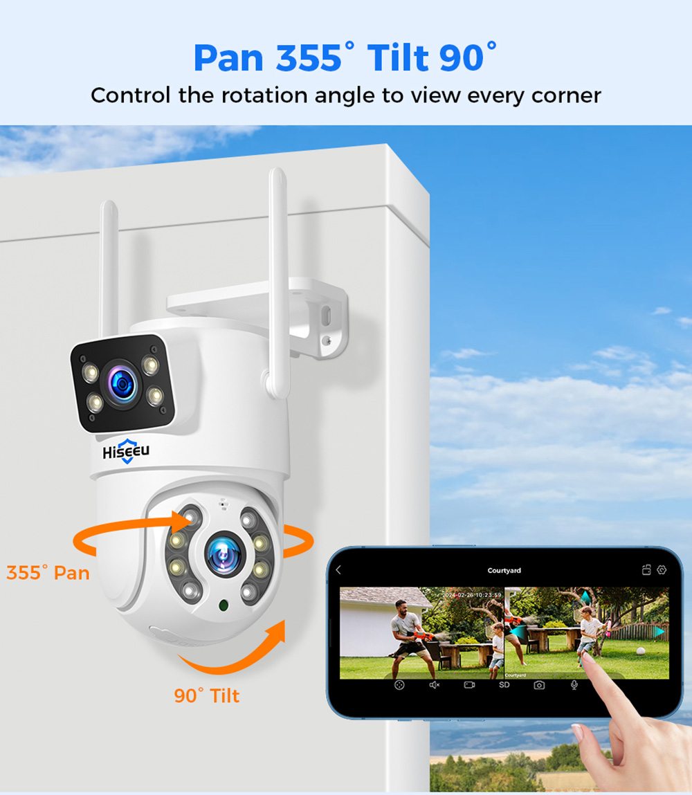 Hiseeu 4K 6MP Outdoor WiFi Camera, Dual Lens, Double Screen, 2-way Audio, Color Night Vision, Auto Tracking