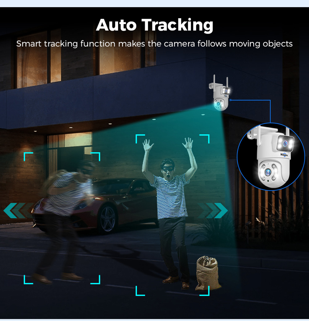 Hiseeu 4K 6MP Outdoor WiFi Camera, Dual Lens, Double Screen, 2-way Audio, Color Night Vision, Auto Tracking