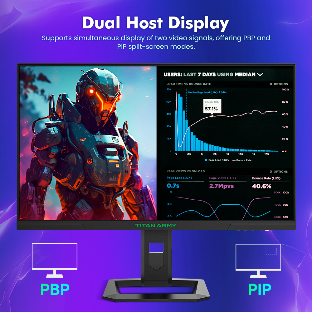 TITAN ARMY P2710S 27 Inch 16:9 Fast IPS 2K QHD 240Hz Gaming Monitor with Rotating Stand, 1ms GTG, HDR400