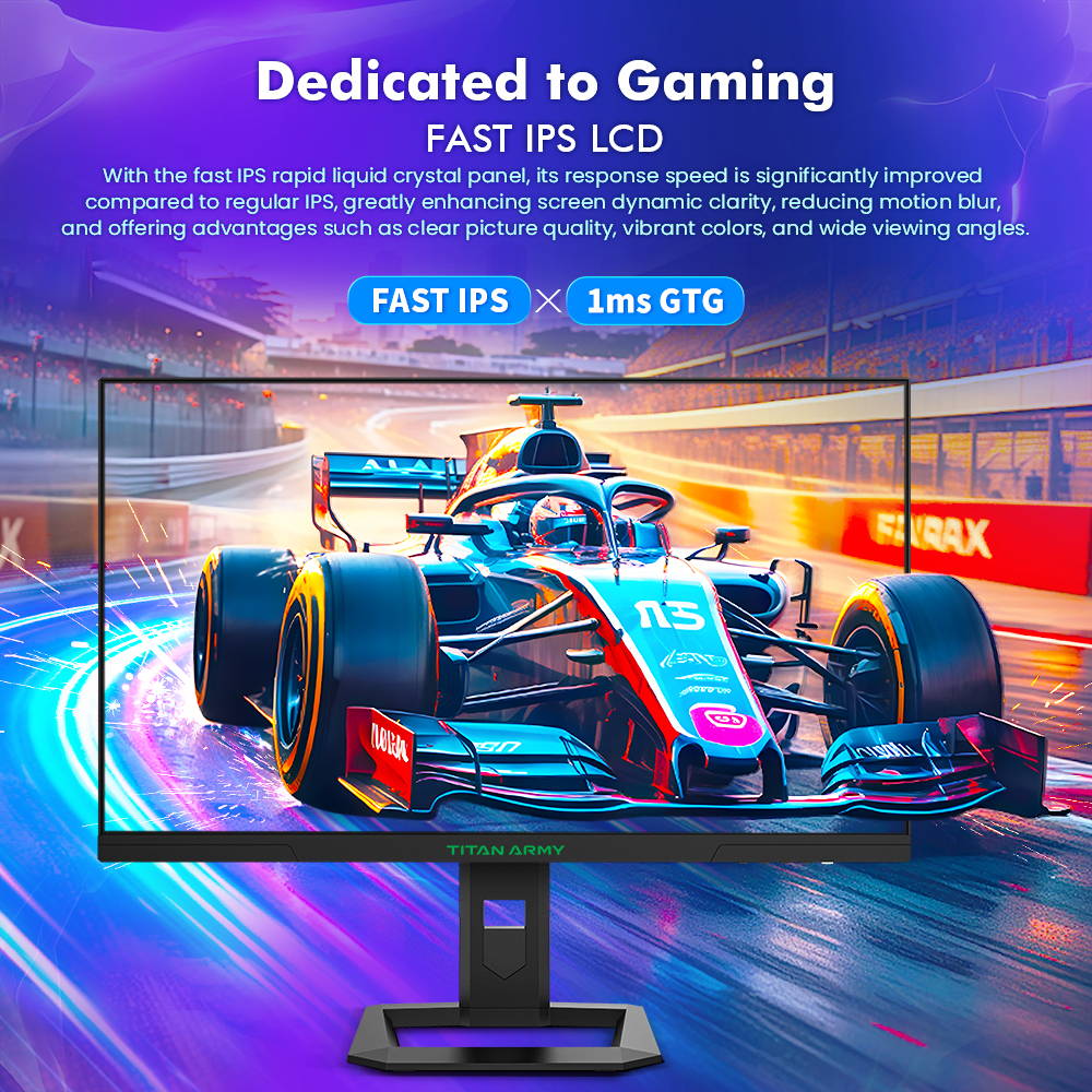 TITAN ARMY P2710S 27 Inch 16:9 Fast IPS 2K QHD 240Hz Gaming Monitor with Rotating Stand, 1ms GTG, HDR400