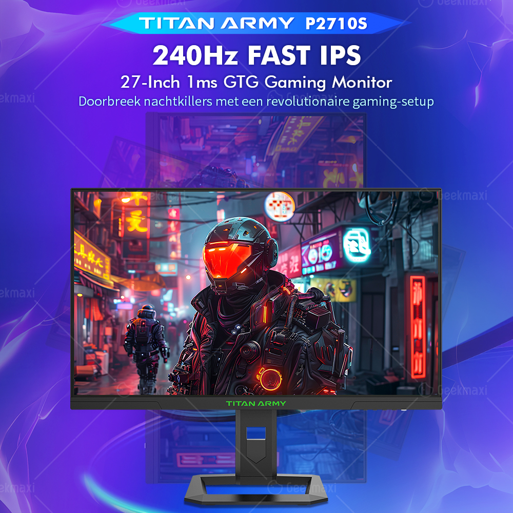 Gaming Monitor TITAN ARMY P2710S 27 Inch 16:9 Snelle IPS 2K QHD 240Hz met Roterende Standaard, 1ms GTG, HDR400