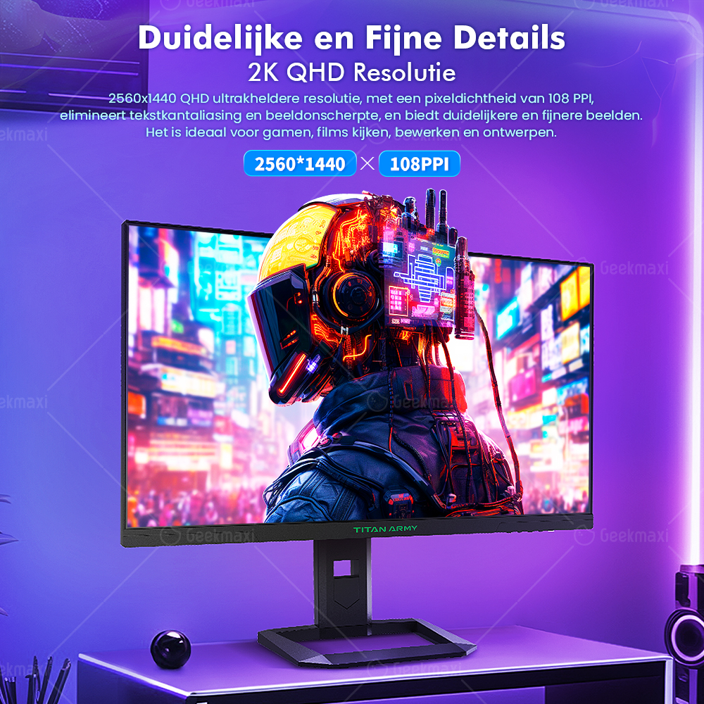 Gaming Monitor TITAN ARMY P2710S 27 Inch 16:9 Snelle IPS 2K QHD 240Hz met Roterende Standaard, 1ms GTG, HDR400