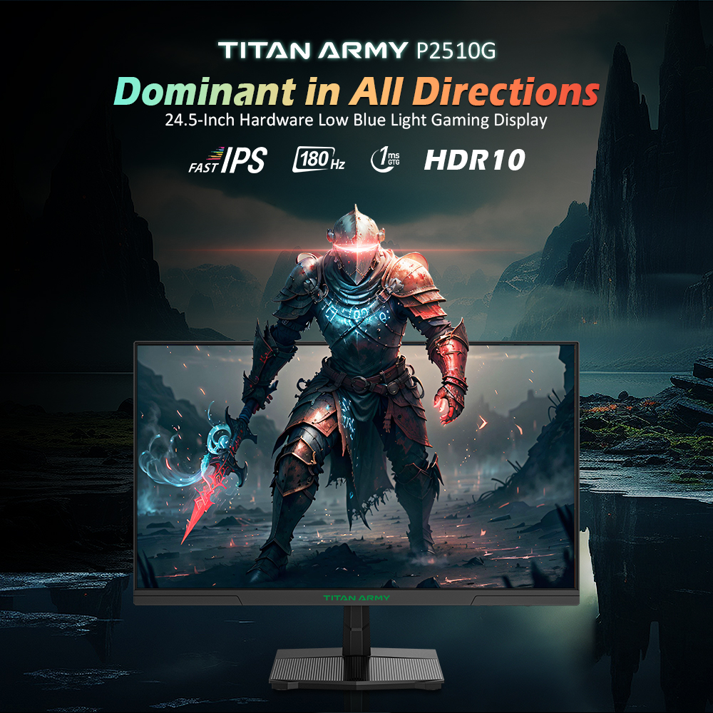 TITAN ARMY P2510G Flat 24.5-Inch 16:9 Fast IPS FHD 180Hz Gaming Monitor, 1ms GTG, HDR10, 1920x1080 Resolution