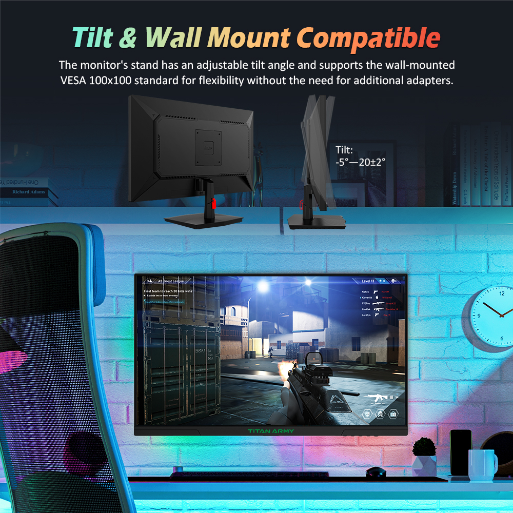 TITAN ARMY P2510G Flat 24.5-Inch 16:9 Fast IPS FHD 180Hz Gaming Monitor, 1ms GTG, HDR10, 1920x1080 Resolution