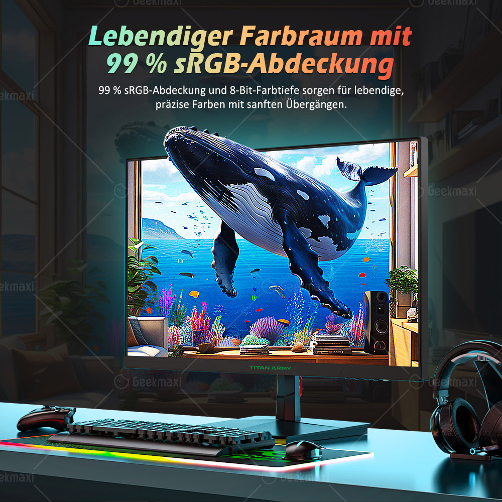 Gaming Monitor TITAN ARMY P2510G Flacher 24,5 Zoll 16:9 Fast IPS FHD 180Hz, 1ms GTG, HDR10, 1920x1080 Auflösung