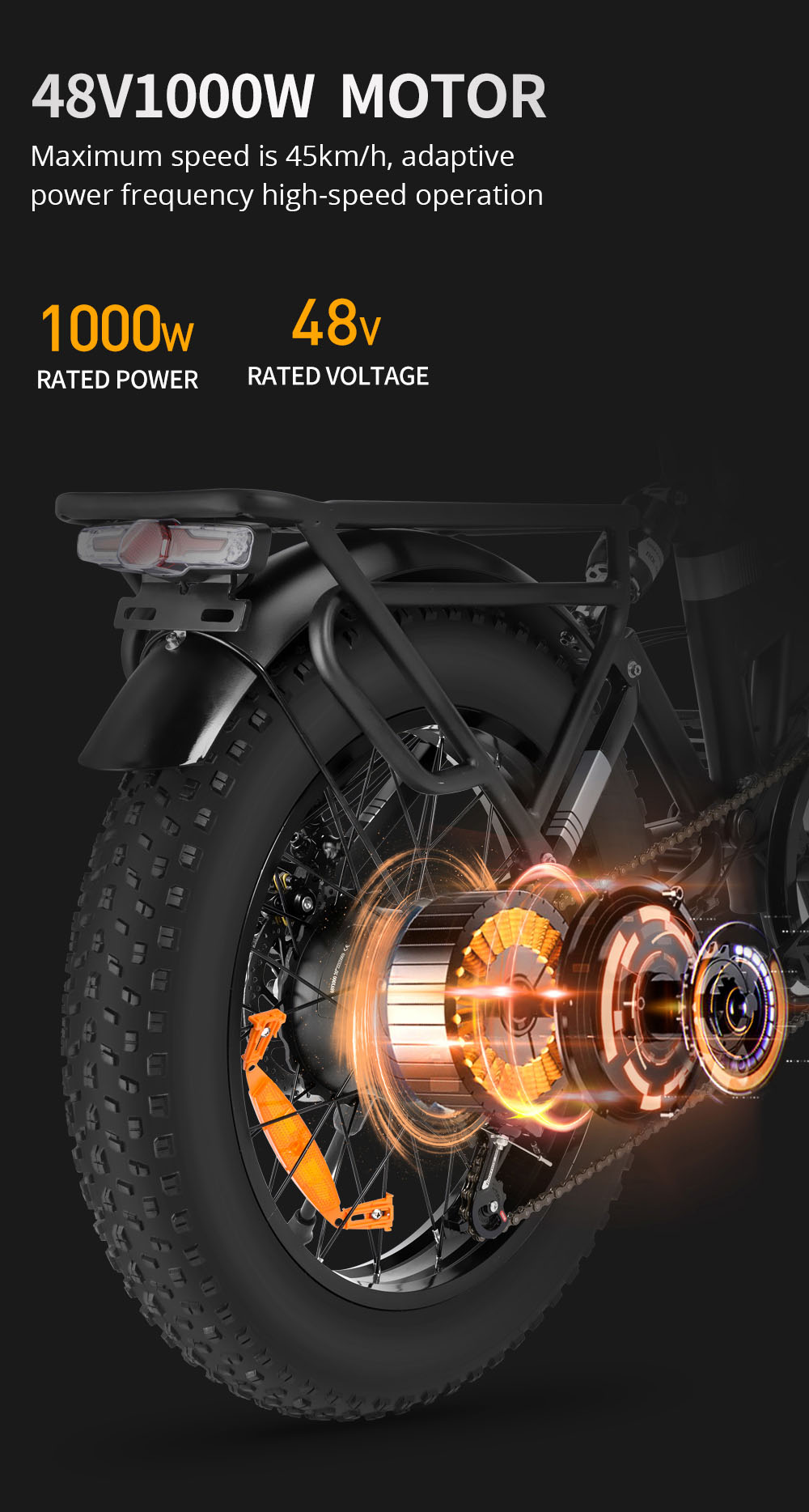 Ridstar H20 faltbares Elektrofahrrad, 1000W Motor, 48V 15AH Batterie, 20*4.0inch Fat Tires, 45km/h Max Speed