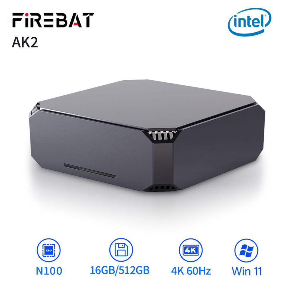 FIREBAT AK2 Mini PC, Intel N100 4 cores Max 3.4GHz, 16GB RAM 512GB SSD, 2*HDMI 2.0 4K 60Hz dubbel scherm