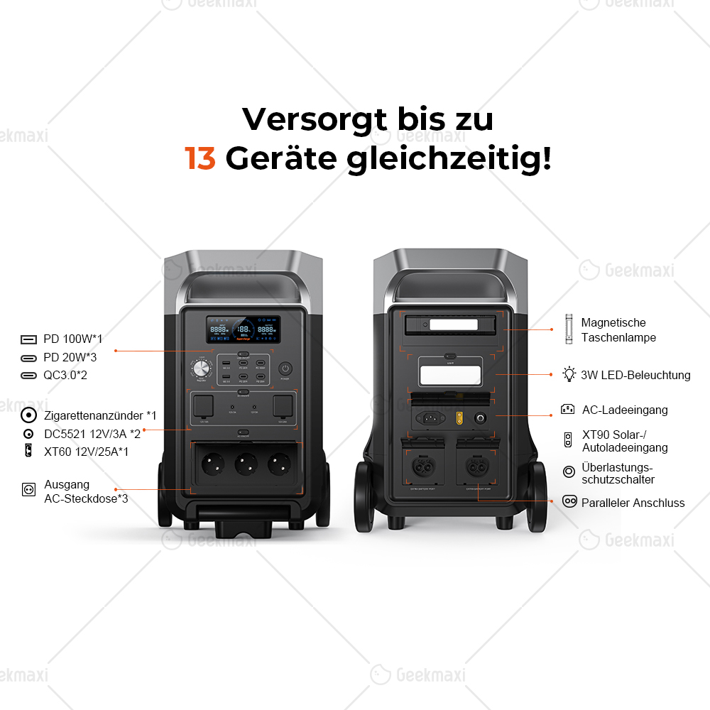 FOSSiBOT F3600 Pro 3840Wh 3600W Tragbar Powerstation,LiFePO4-Batterie, App-Steuerung, erweiterbar auf bis zu 11520Wh