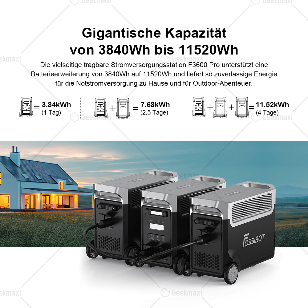 FOSSiBOT F3600 Pro 3840Wh 3600W Tragbar Powerstation,LiFePO4-Batterie, App-Steuerung, erweiterbar auf bis zu 11520Wh