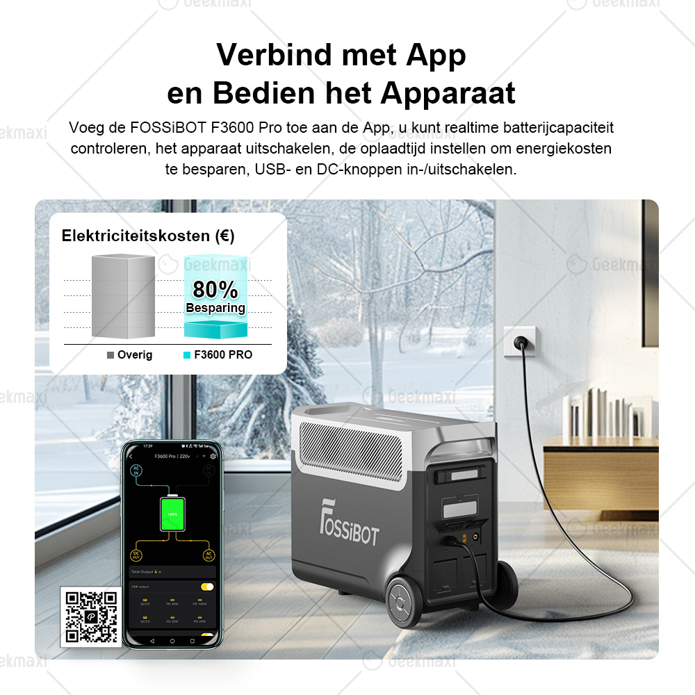 FOSSiBOT F3600 Pro 3840Wh 3600W draagbaar Zonnegenerator,LiFePO4-batterij, app-besturing, uitbreidbaar tot 11520Wh