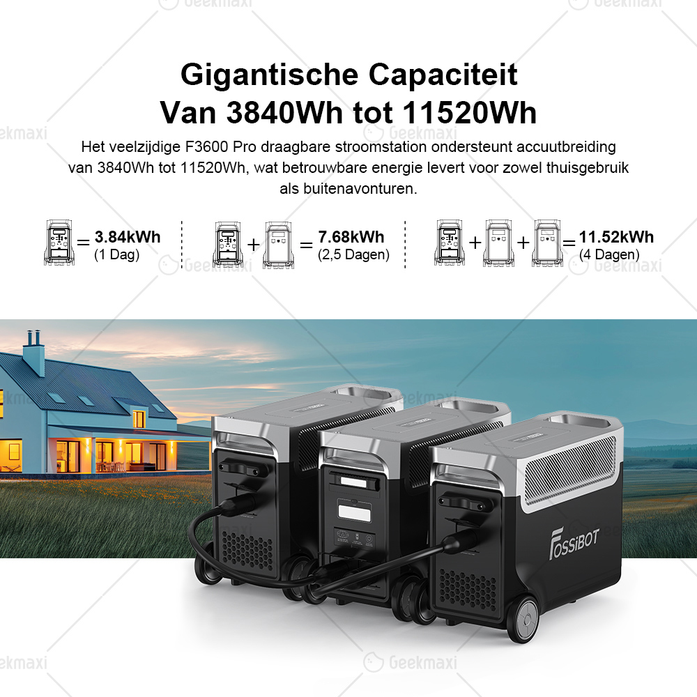 FOSSiBOT F3600 Pro 3840Wh 3600W draagbaar Zonnegenerator,LiFePO4-batterij, app-besturing, uitbreidbaar tot 11520Wh