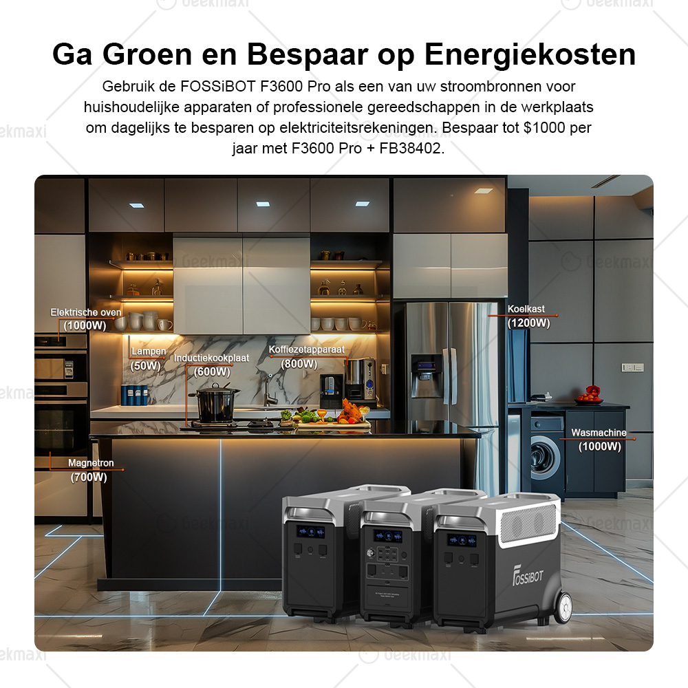 FOSSiBOT F3600 Pro 3840Wh 3600W draagbaar Zonnegenerator,LiFePO4-batterij, app-besturing, uitbreidbaar tot 11520Wh