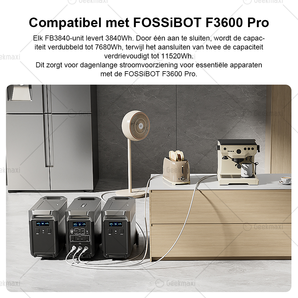 [Voorverkoop] FOSSiBOT FB3840 Uitbreidingsbatterij, 3840Wh LiFePO4 Batterijpakket voor F3600 Pro, 6500 Cycli, Snelladen