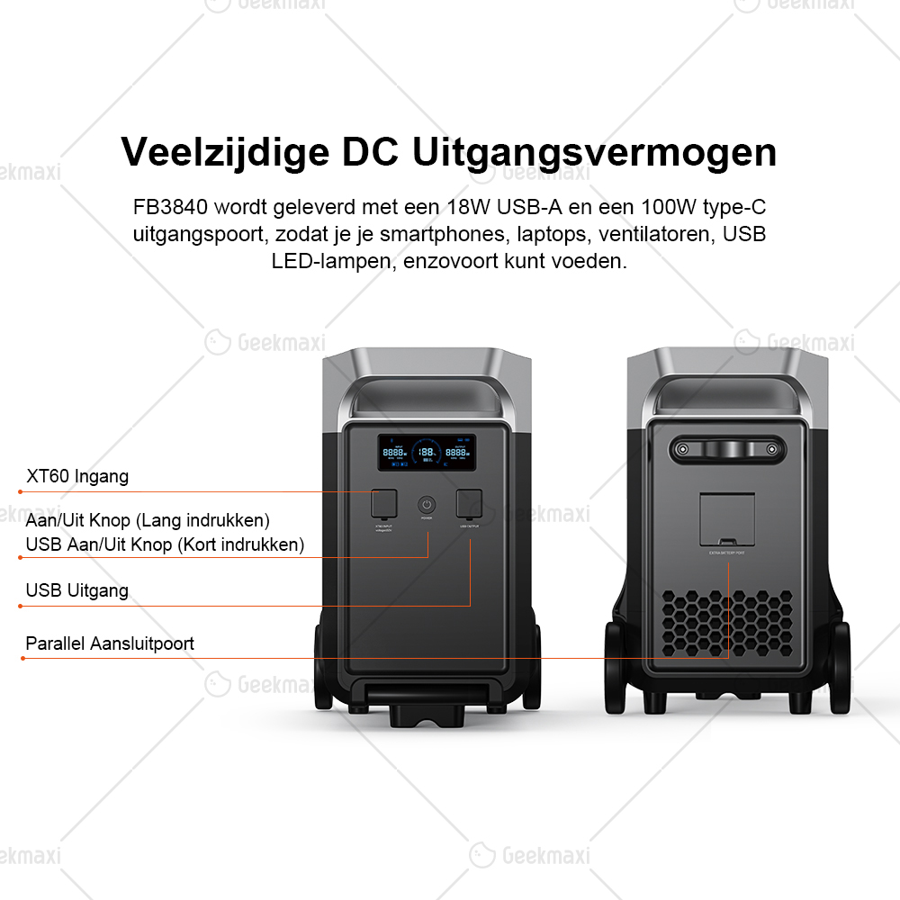 [Voorverkoop] FOSSiBOT FB3840 Uitbreidingsbatterij, 3840Wh LiFePO4 Batterijpakket voor F3600 Pro, 6500 Cycli, Snelladen