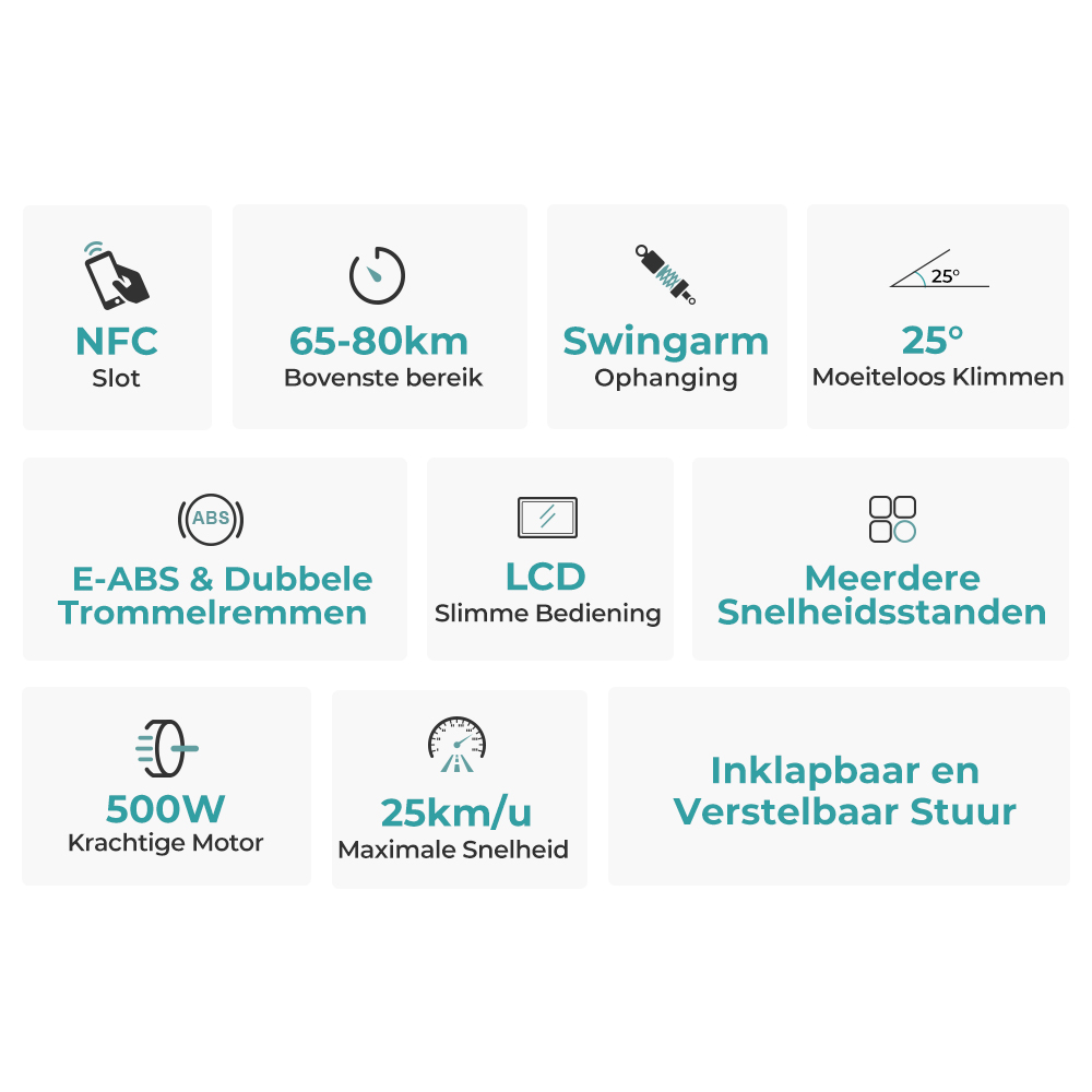 Ausom GX1-25KM/H Opvouwbare Elektrische Scooter, 500W Motor, 48V 15.6 Ah Accu, NFC Ontgrendeling, 9x3” Banden, 80 km