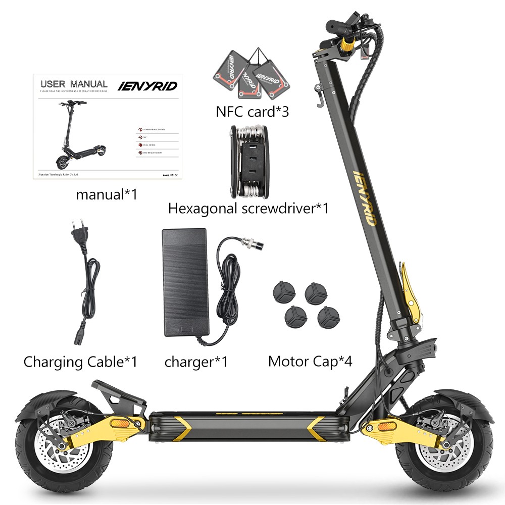 iENYRID ES30 Foldable Electric Scooter, 2*1200W Motor, 52V 20Ah Battery, 10*3” Tires, Turn Signal - Silver
