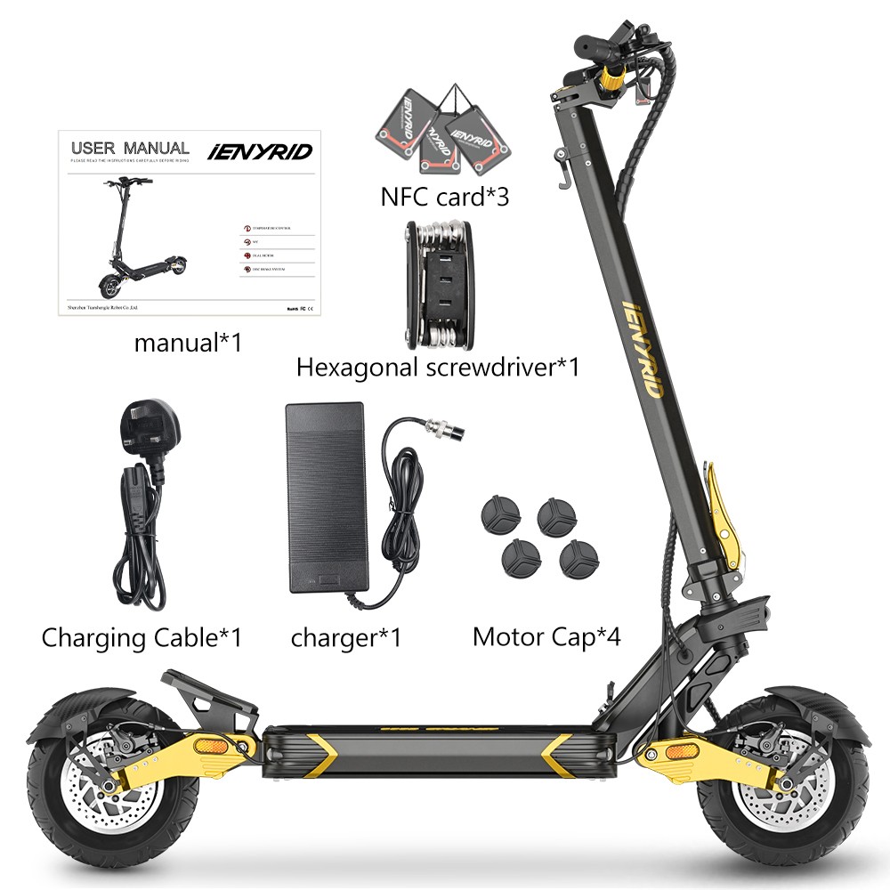 iENYRID ES30 Foldable Electric Scooter, 2*1200W Motor, 52V 20Ah Battery, 10*3” Tires, Turn Signal - Golden