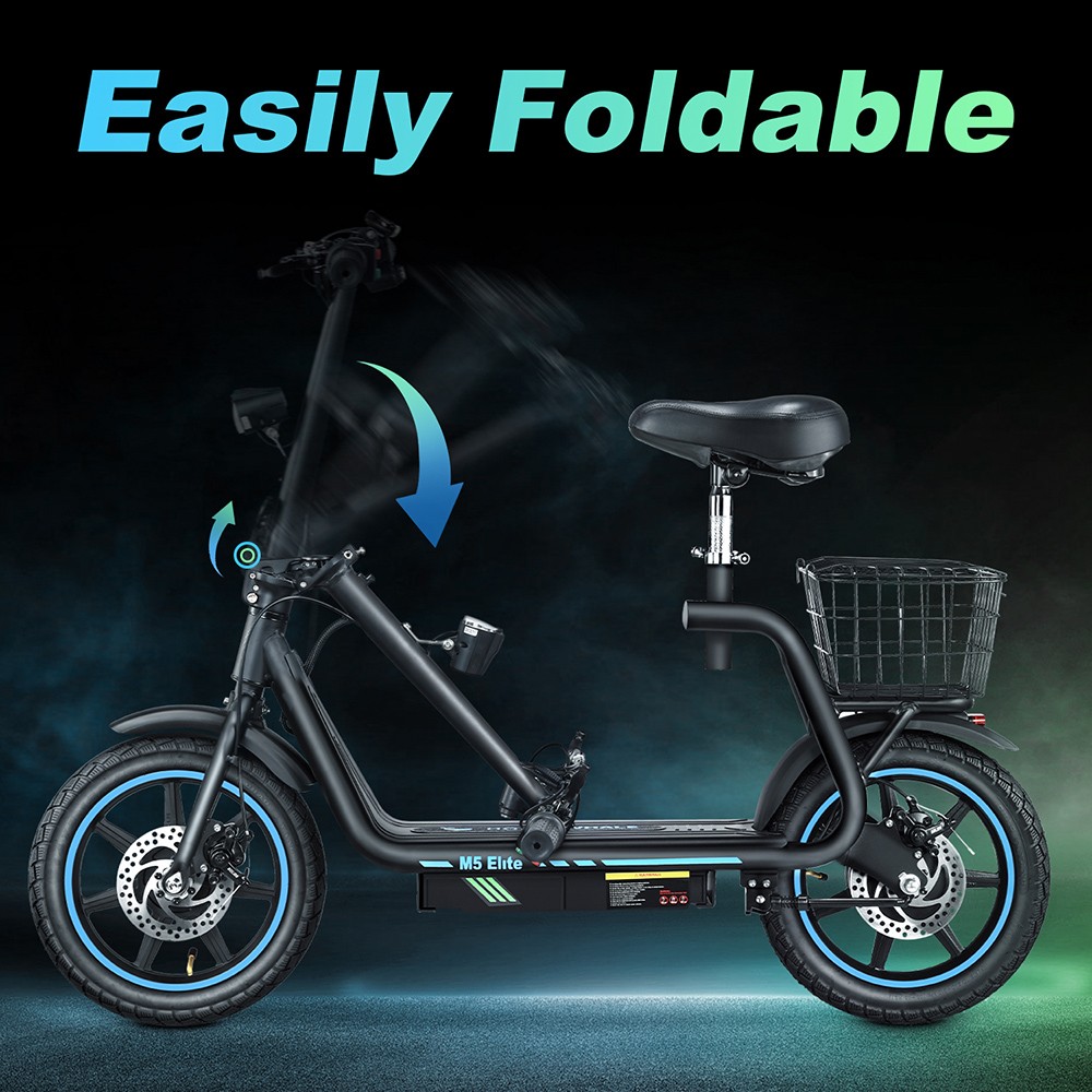 City E-scooter HONEYWHALE M5 Elite Commuter Scooter, 500W 48V 13Ah(624Wh) 40km/h 45KM, Zitting & Laadmand, 14-inch band