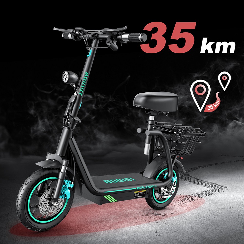 BOGIST M5 Pro+ 12 Inch Tire Foldable Electric Scooter with Seat and Cargo Carrier - 500W Motor & 13Ah 48V Battery