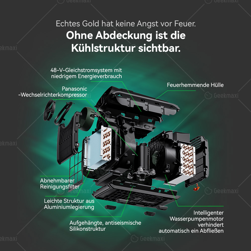 Leichtes tragbares Klimagerät für den Außenbereich CYBERTAKE S1 Pro, Kühlleistung 3300BTU/H 960W Max, 38dB, mit Abluftschlauch