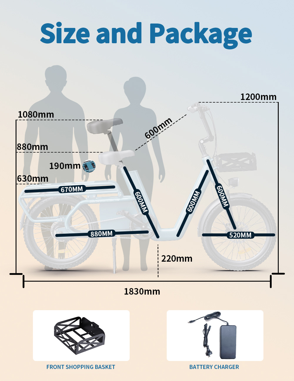 ONESPORT OT01 Elektrofahrrad, 500 W (650 W Spitzenleistung) motor, 48V 27Ah Batterie, 20*2.6-inch Reifen - Blau