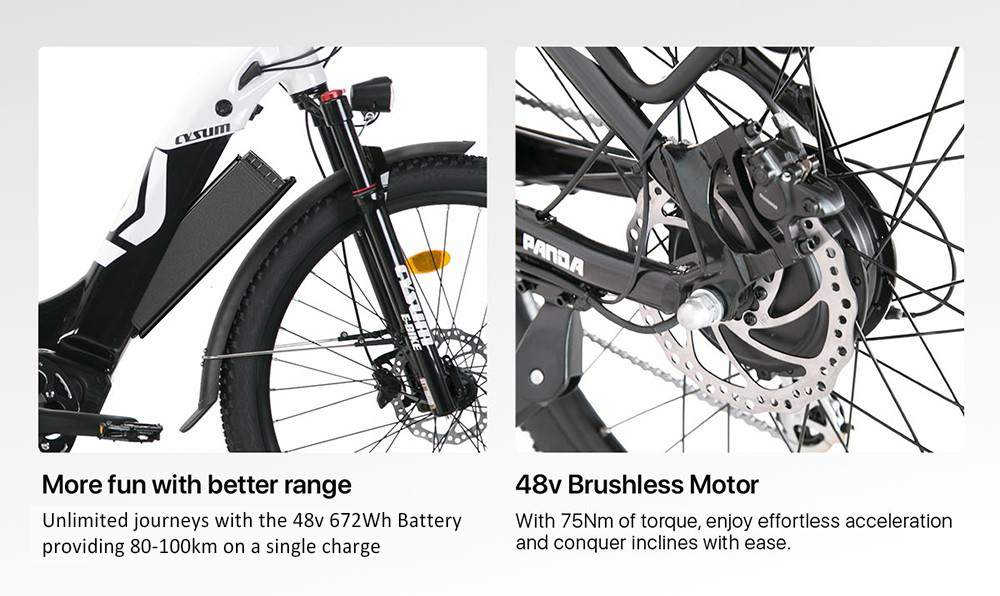 City-E-Bike Cysum Panda Trekkingrad, 500W 48V 14Ah(672Wh) 100KM 40km/h 75N.m Drehmoment, Hydraulische Bremse, 27.5 Reifen