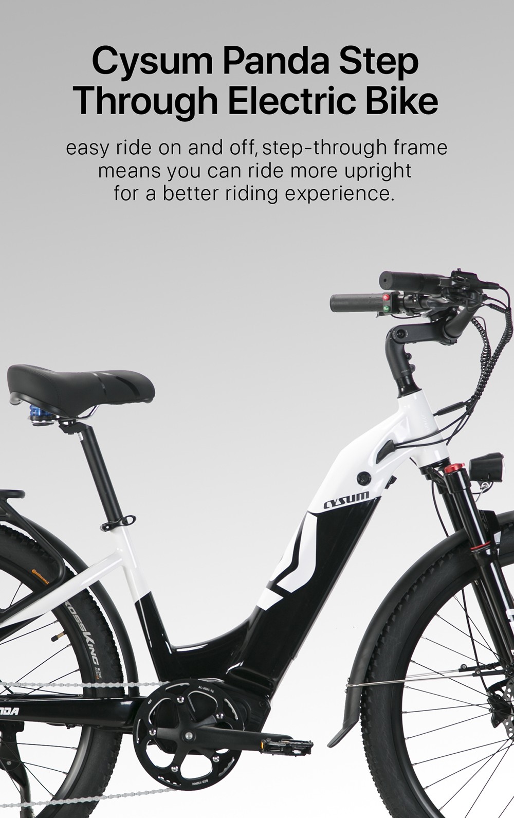 City E-bike Cysum Panda Trekking Fiets, 500W 48V 14Ah(672Wh) 100KM 40km/h 75N.m Koppel, Hydraulische rem, 27,5” Band