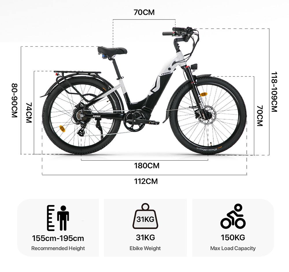 City-E-Bike Cysum Panda Trekkingrad, 500W 48V 14Ah(672Wh) 100KM 40km/h 75N.m Drehmoment, Hydraulische Bremse, 27.5 Reifen