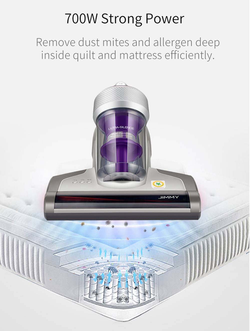 Jimmy JV35 Mite Vacuum Cleaner for Mattresses with 700W Rated Power,UV Light&Hot Wind Function, Bed Vacuum Cleaner