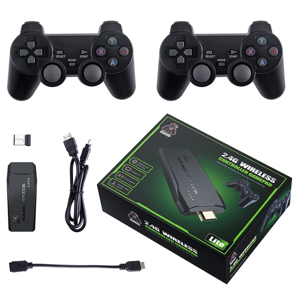 M8 32GB Gaming Stick with Dual Wireless Gamepads, 3000+ Games Pre-installed, 40 Emulator Formats - Black