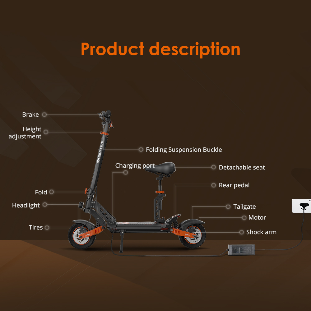 Foldable Off-road Electric Scooter KUKIRIN G2 MAX, 1000W 48V 20Ah(960Wh) 80KM 55km/h, 10*2.75 Inch Tires, 30°Climb Angle