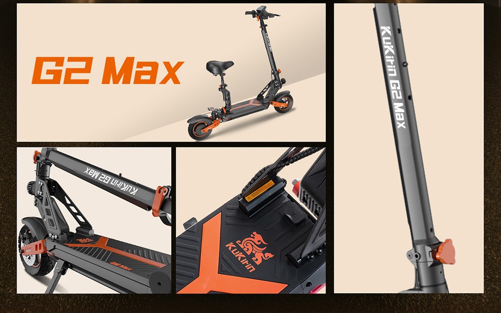 Foldable Off-road Electric Scooter KUKIRIN G2 MAX, 1000W 48V 20Ah(960Wh) 80KM 55km/h, 10*2.75 Inch Tires, 30°Climb Angle