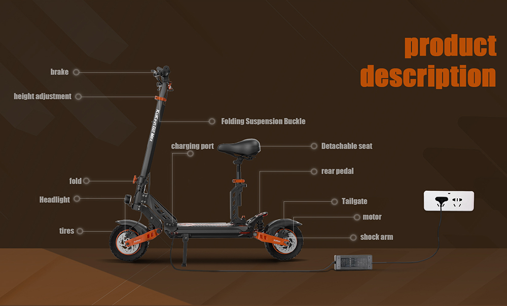 Foldable Off-road Electric Scooter KUKIRIN G2 MAX, 1000W 48V 20Ah(960Wh) 80KM 55km/h, 10*2.75 Inch Tires, 30°Climb Angle