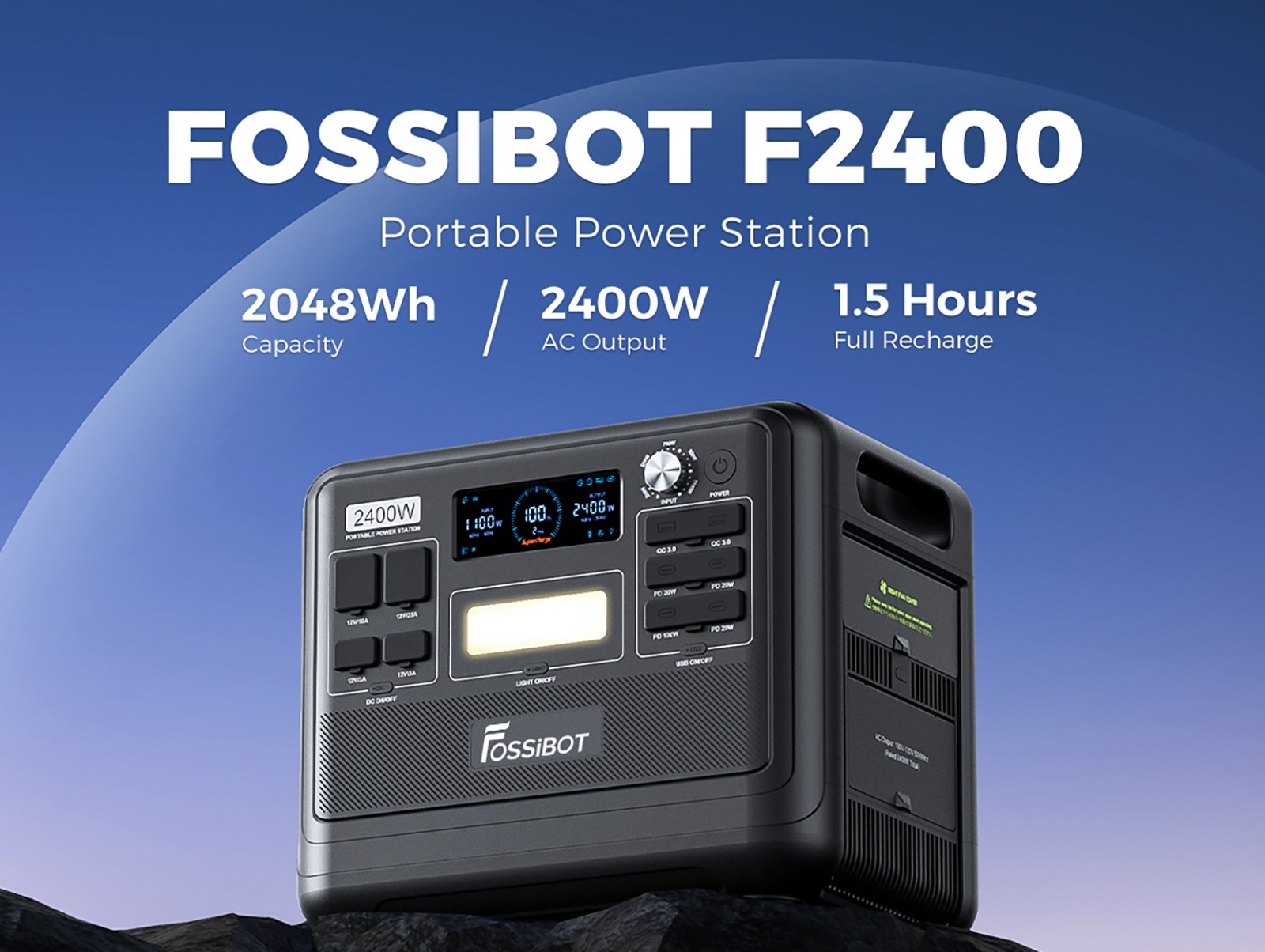 FOSSiBOT F2400 2048Wh 2400W Portable Power Station Solar Generator- Black