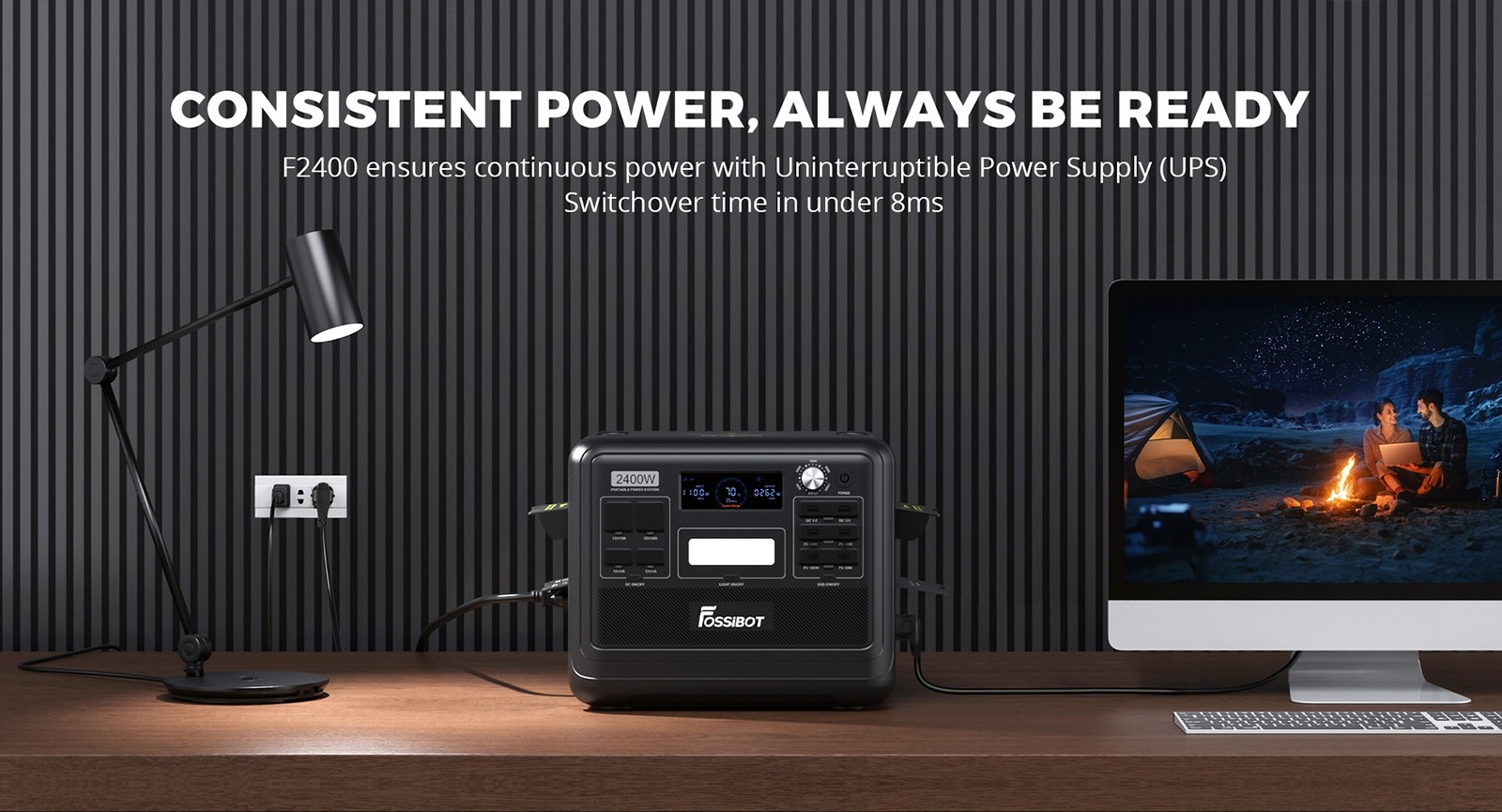 FOSSiBOT F2400 2048Wh 2400W Portable Power Station Solar Generator- Black