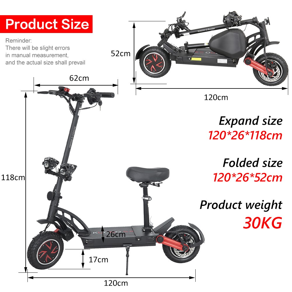 KUGOO G-Booster Opvouwbare Elektrische Autoped, 10 Band, 800W*2 Dubbele Motoren, 48V 23Ah Batterij, 85km Bereik