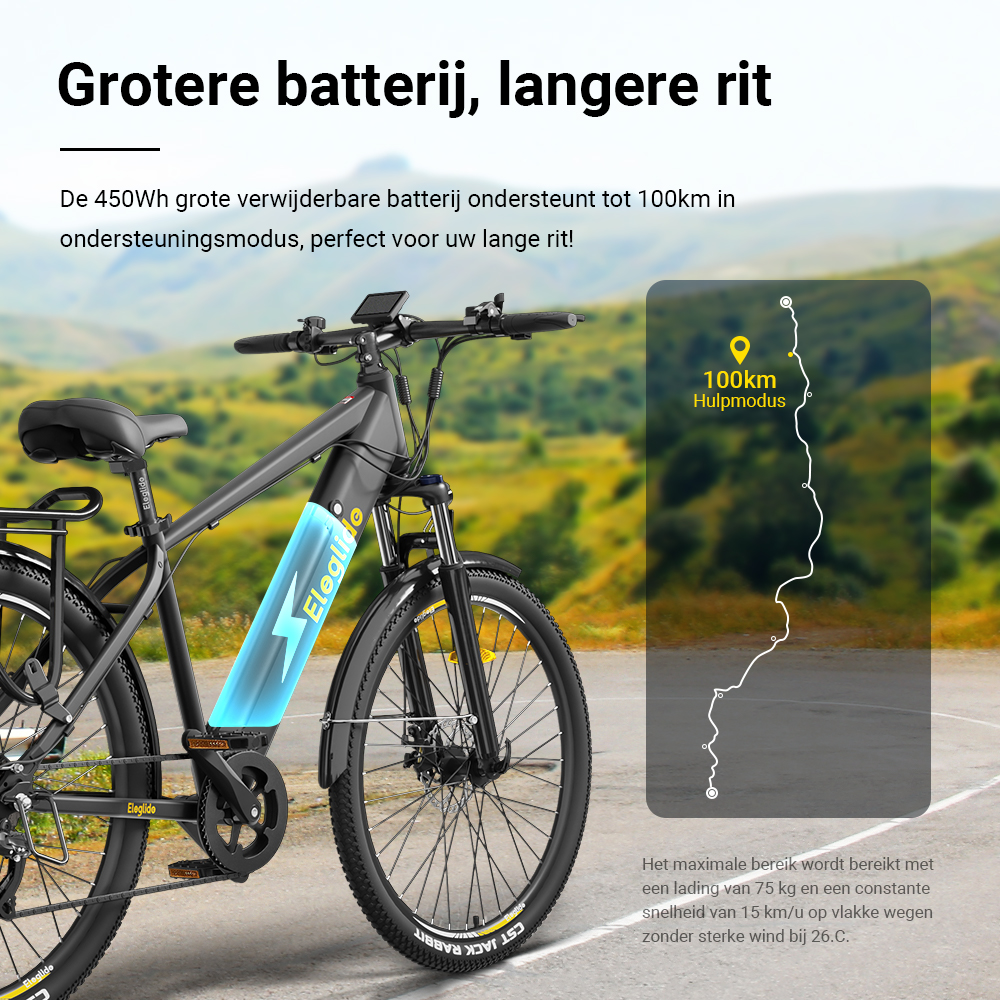 E-bike  T1 Step-over Elektrische Trekkingfiets, 36V 13AH 250W 25KM/H 100KM groot bereik 27,5 CST-banden