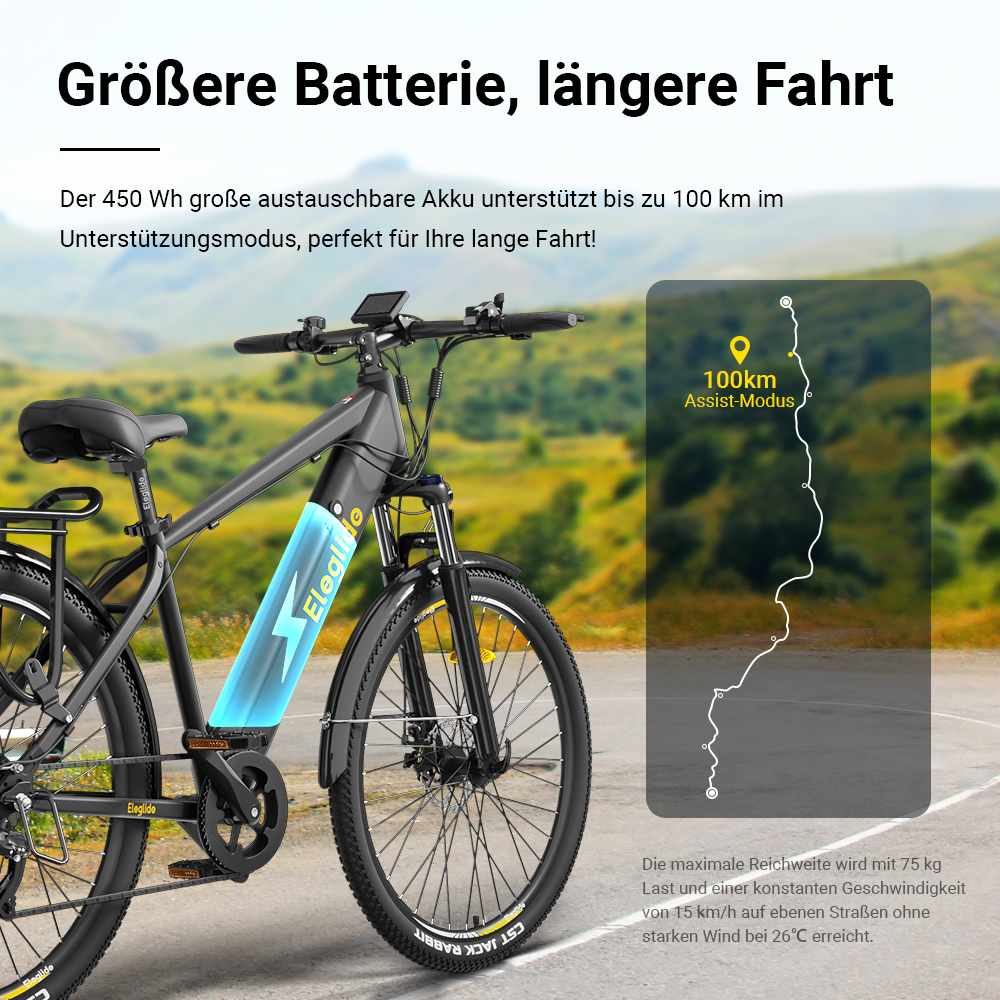 E-Bike  T1 Step-over Elektrisches Trekkingrad, 36V 13AH 250W 25KM/H 100KM Long Range 27.5 CST-Reifen