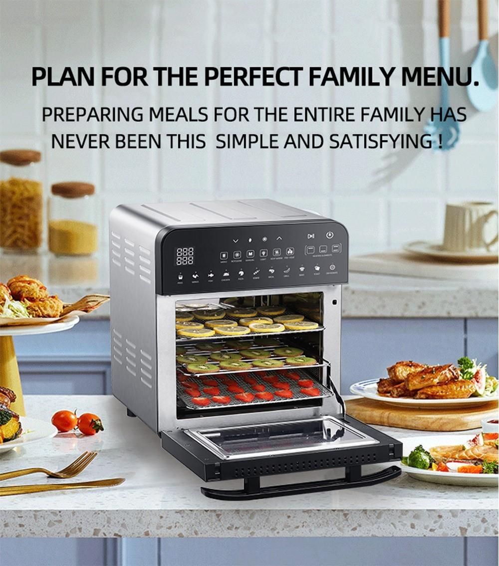 BioloMix MA528T Dual Heating Air Fryer Oven, 1700W Oil Free Toaster, 15L  Capacity, 11 Presets, Stainless Steel Interior 