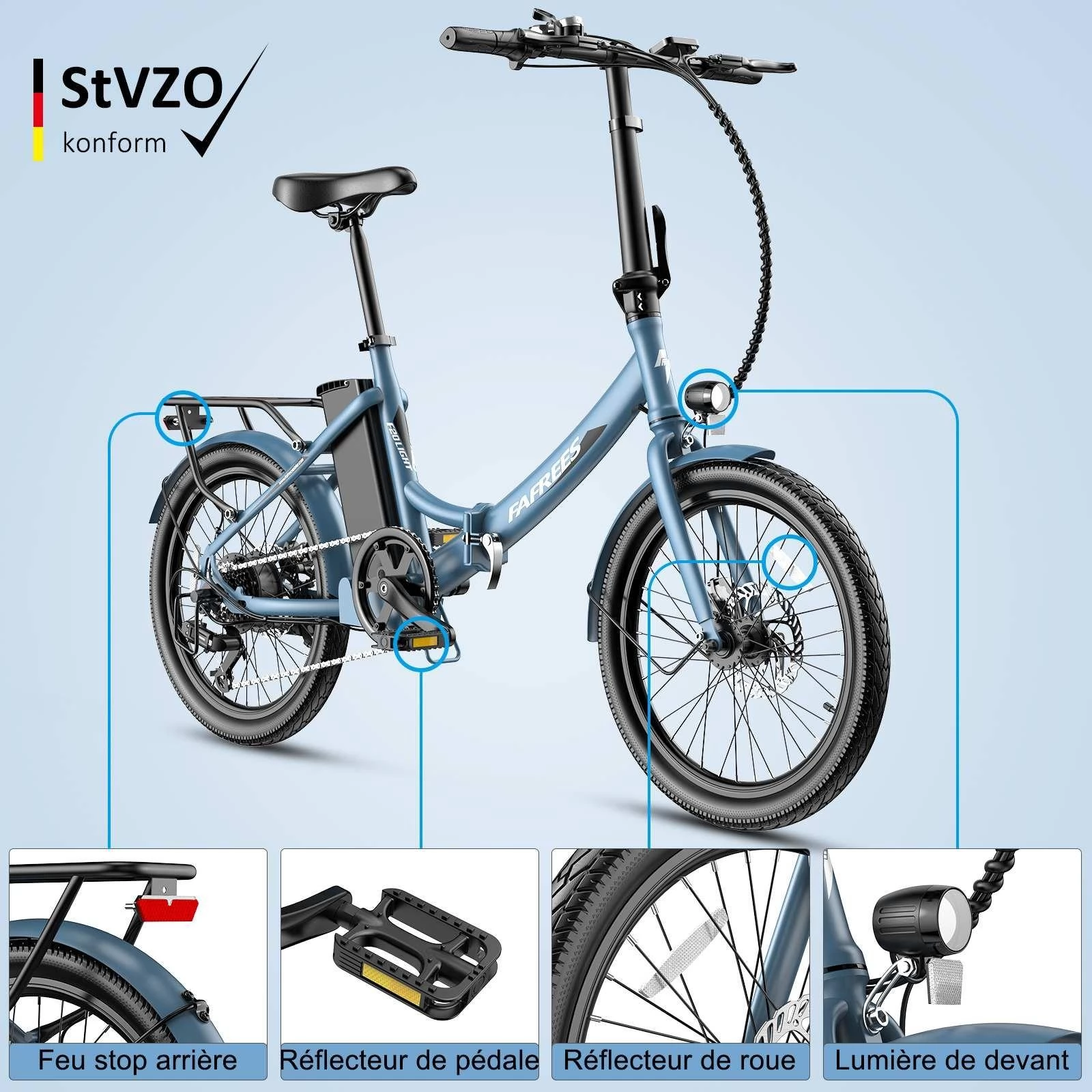 FAFREES F20 Light 20*1.95 Tire Foldable City Electric Bike, 48V 250W Motor, 14.5Ah Battery - Black