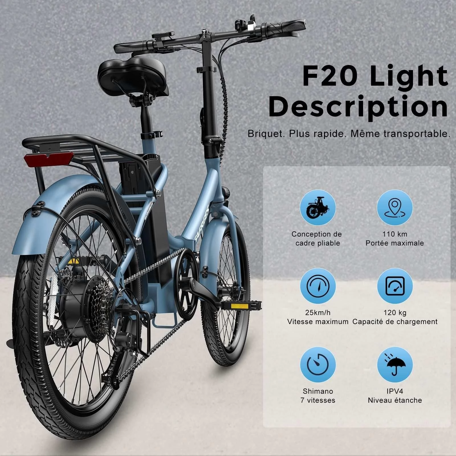 FAFREES F20 Light 20 * 1,95 Zoll Reifen Faltbares City-Elektrofahrrad, 48V 250W Motor, 14,5Ah Batterie - Blau