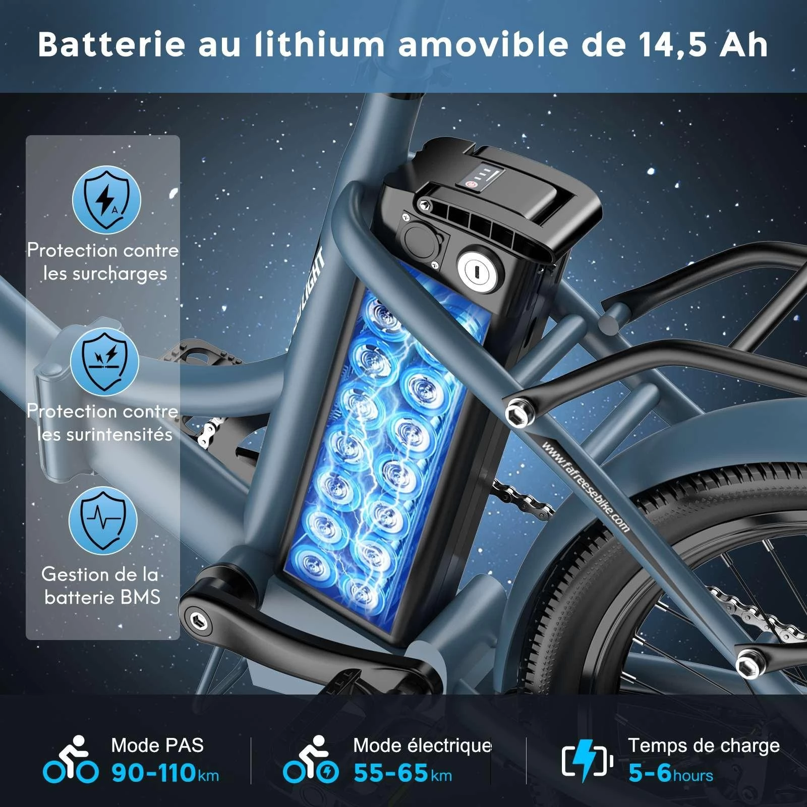 FAFREES F20 Lichte 20*1.95 Banden Opvouwbare Elektrische Stadsfiets, 48V 250W Motor, 14.5Ah Batterij - Blauw