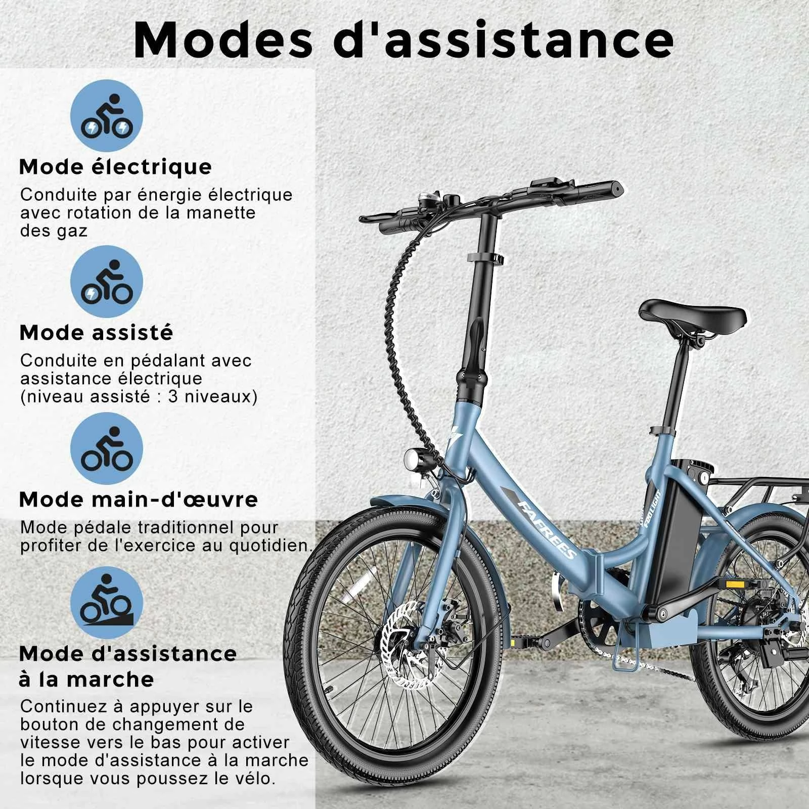 FAFREES F20 Light 20*1.95 Tire Foldable City Electric Bike, 48V 250W Motor, 14.5Ah Battery - Blue