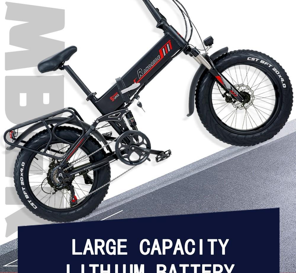 Randride YX20 20*4.0 elektrische fiets met één wiel, 1000W motor, maximale snelheid 45 km/u, 48V 17Ah accu