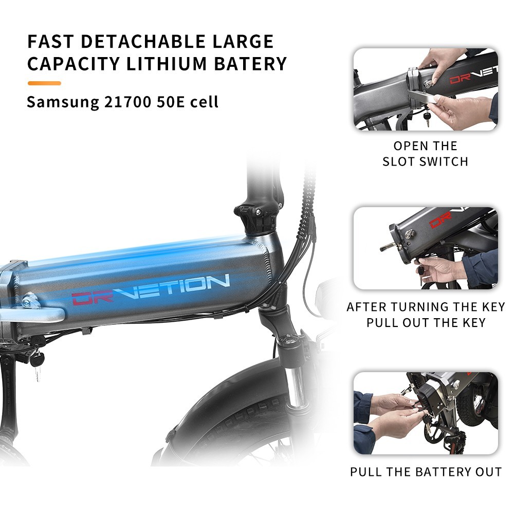 DrveTion BT20 Faltbares Elektrofahrrad, 20 x 4,0 Zoll Fat Tire, 10 Ah Samsung Akku, 40-60 km Reichweite, 750 W Motor