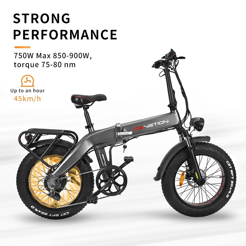 DrveTion BT20 Foldable Electric Bike, 20*4.0 inch Fat Tire, 10Ah Samsung Battery, 40-60km Range, 750W Motor