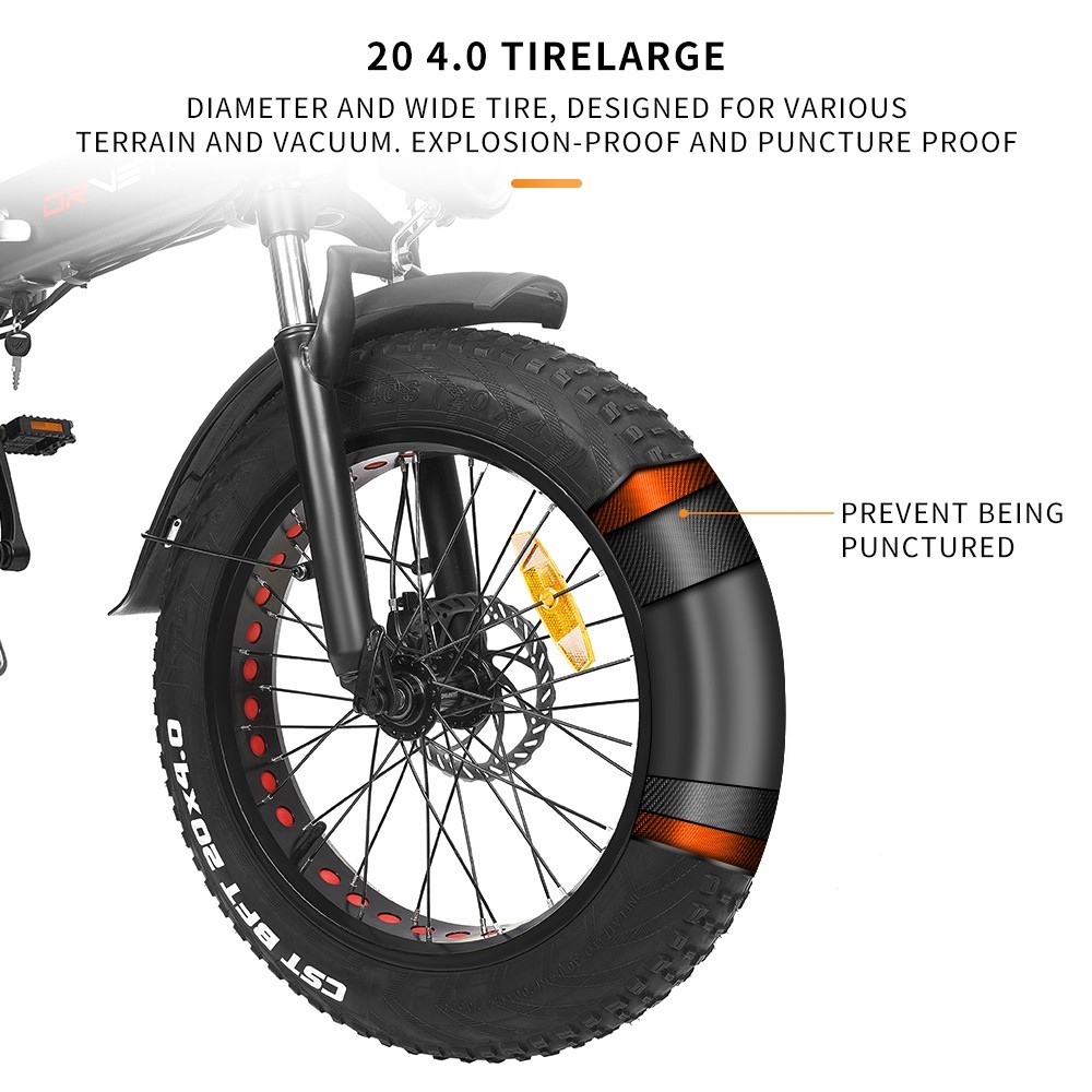 DrveTion BT20 Faltbares Elektrofahrrad, 20 x 4,0 Zoll Fat Tire, 10 Ah Samsung Akku, 40-60 km Reichweite, 750 W Motor