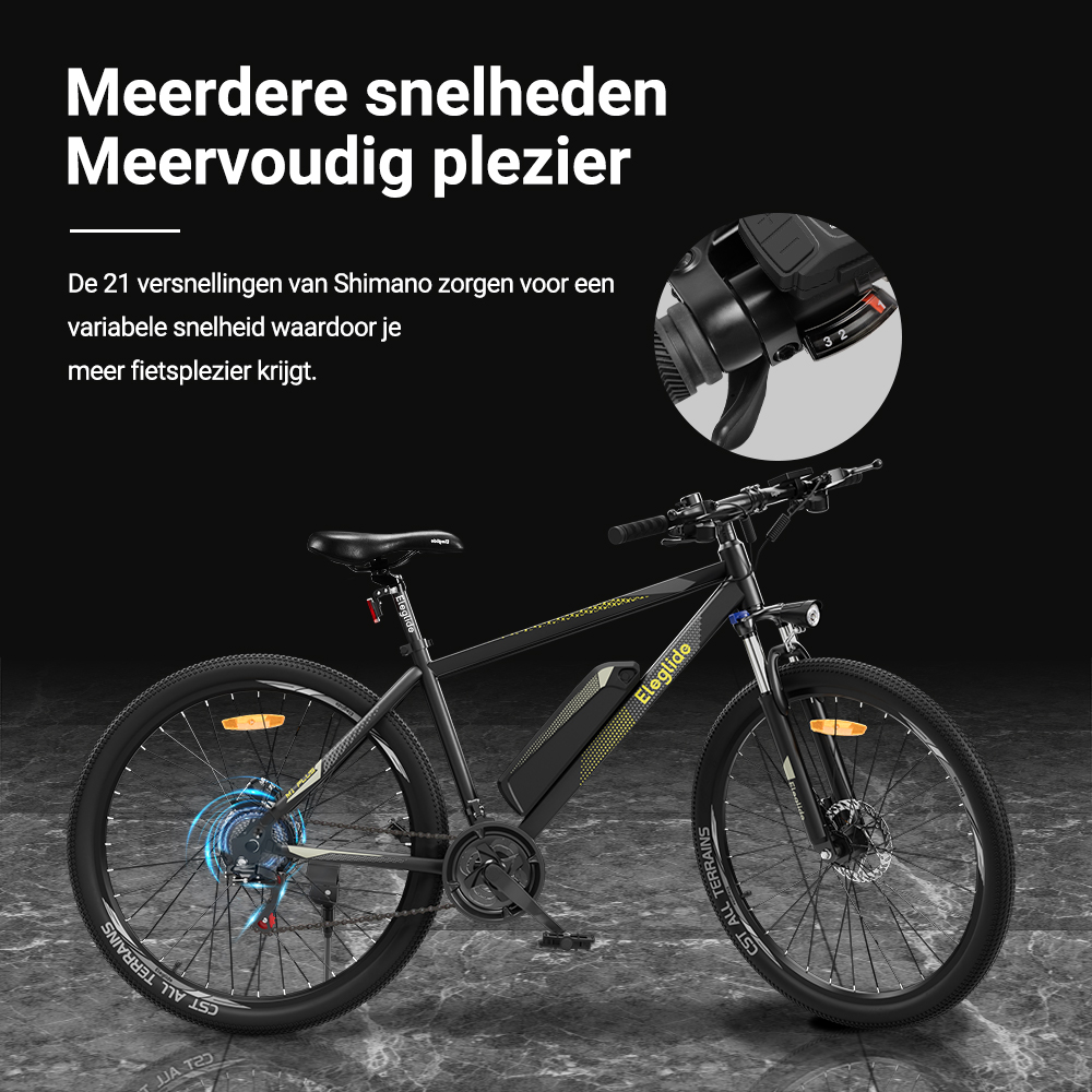 E-mountainbike Eleglide M1 PLUS 27,5, 36V 12.5AH 100KM 250W 25KM/H, App Control, 21 snelheden 5 snelheidsniveaus, City E-bike